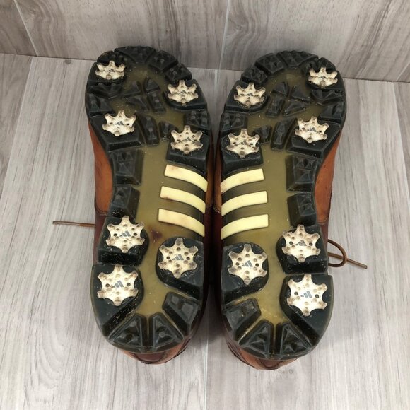 Adidas Golf Shoes Mens 10.5 Adipure Brown Leather Lace Up Soft Spike Cleats